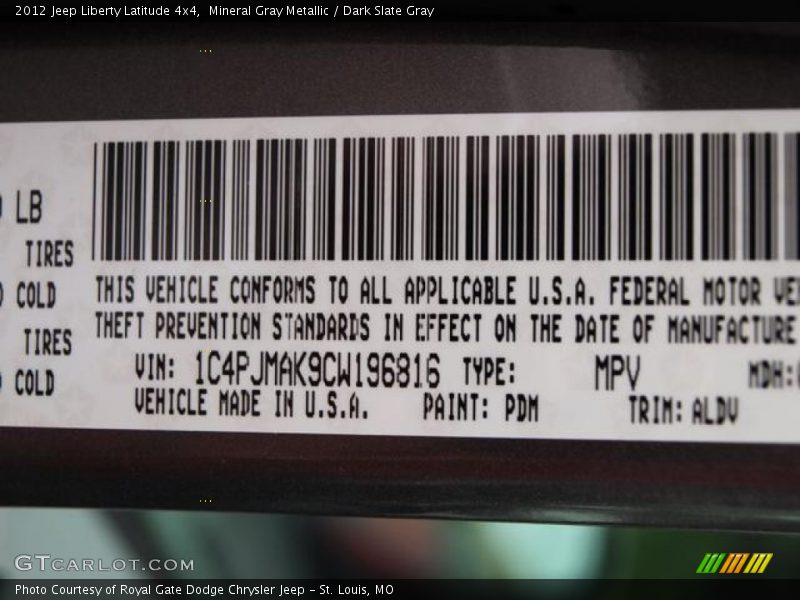 Mineral Gray Metallic / Dark Slate Gray 2012 Jeep Liberty Latitude 4x4