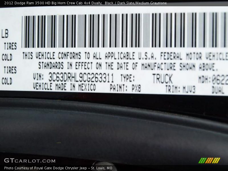 Black / Dark Slate/Medium Graystone 2012 Dodge Ram 3500 HD Big Horn Crew Cab 4x4 Dually