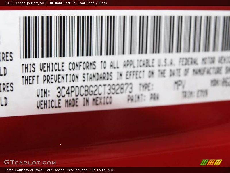 Brilliant Red Tri-Coat Pearl / Black 2012 Dodge Journey SXT