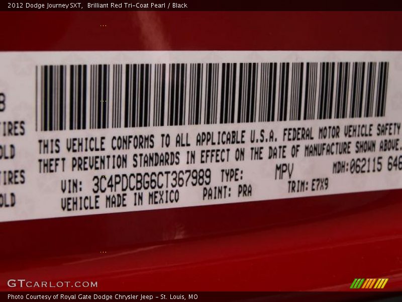 Brilliant Red Tri-Coat Pearl / Black 2012 Dodge Journey SXT