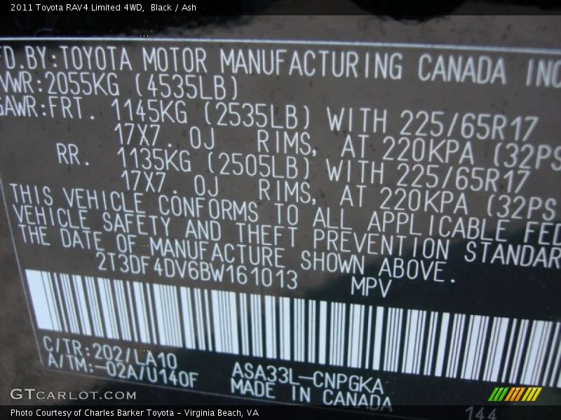 Black / Ash 2011 Toyota RAV4 Limited 4WD