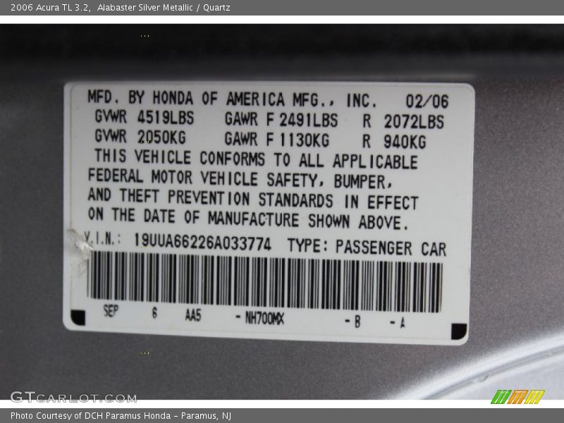 Alabaster Silver Metallic / Quartz 2006 Acura TL 3.2
