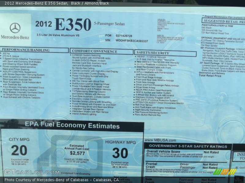 Black / Almond/Black 2012 Mercedes-Benz E 350 Sedan
