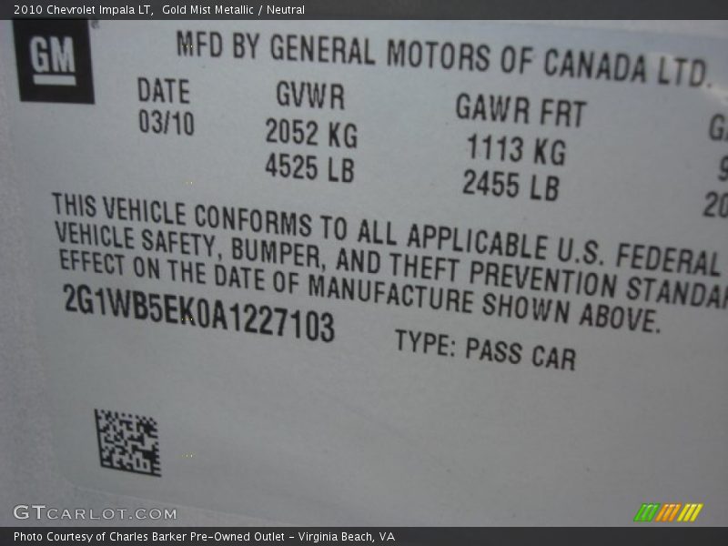 Gold Mist Metallic / Neutral 2010 Chevrolet Impala LT