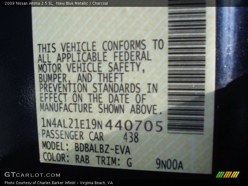 Navy Blue Metallic / Charcoal 2009 Nissan Altima 2.5 SL