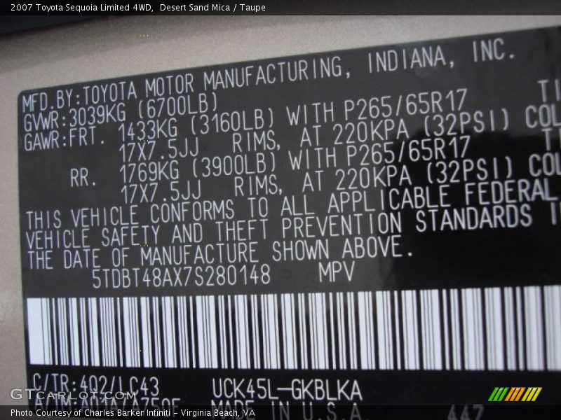 Desert Sand Mica / Taupe 2007 Toyota Sequoia Limited 4WD