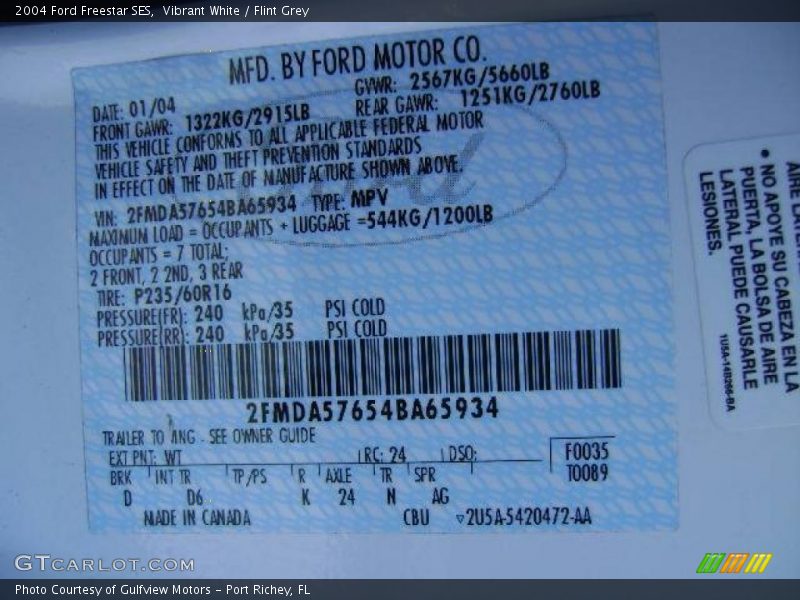 Vibrant White / Flint Grey 2004 Ford Freestar SES
