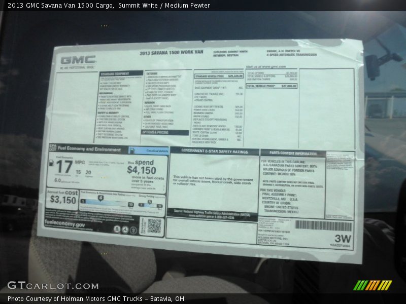  2013 Savana Van 1500 Cargo Window Sticker