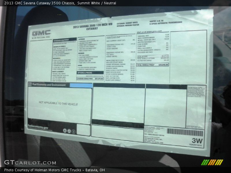  2013 Savana Cutaway 3500 Chassis Window Sticker