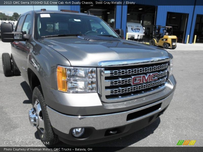 Steel Gray Metallic / Ebony 2013 GMC Sierra 3500HD SLE Crew Cab 4x4 Dually Chassis