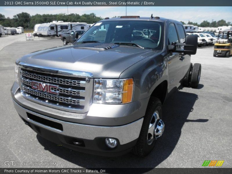 Steel Gray Metallic / Ebony 2013 GMC Sierra 3500HD SLE Crew Cab 4x4 Dually Chassis