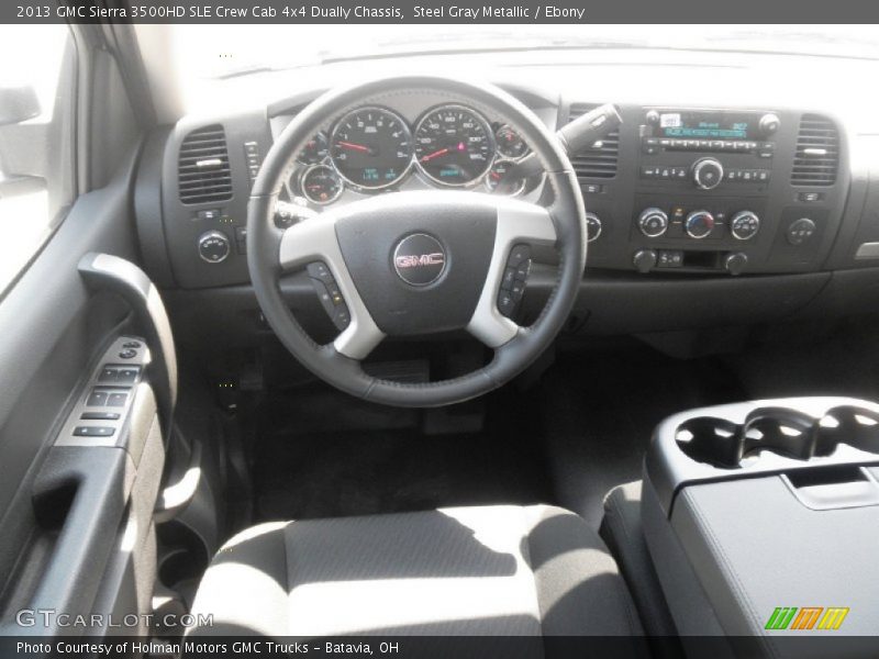 Steel Gray Metallic / Ebony 2013 GMC Sierra 3500HD SLE Crew Cab 4x4 Dually Chassis
