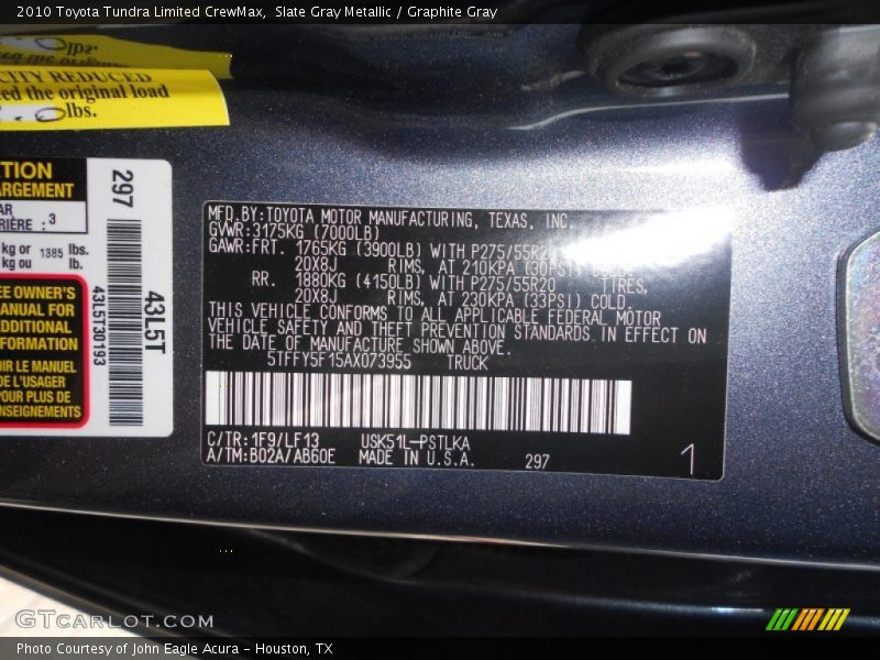 2010 Tundra Limited CrewMax Slate Gray Metallic Color Code 1F9