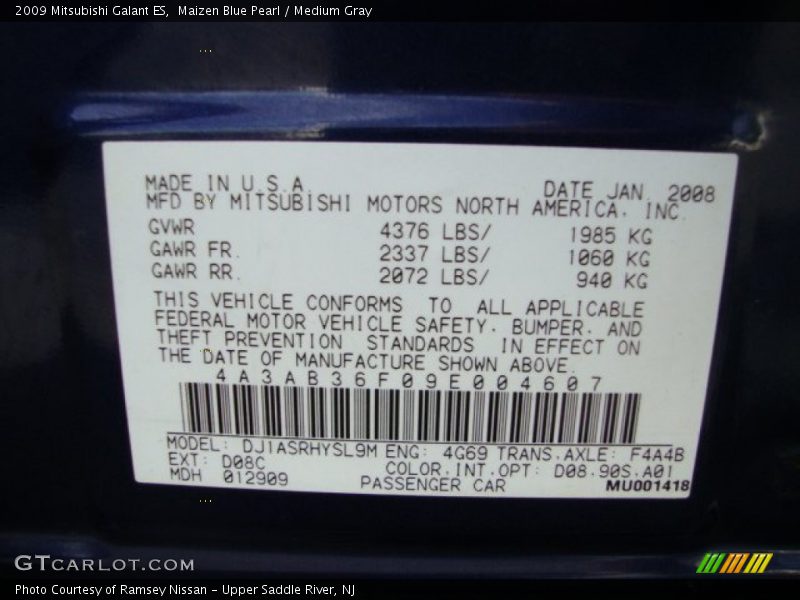 Maizen Blue Pearl / Medium Gray 2009 Mitsubishi Galant ES