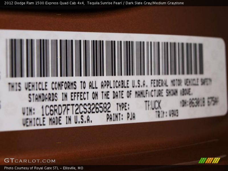 2012 Ram 1500 Express Quad Cab 4x4 Tequila Sunrise Pearl Color Code PJA