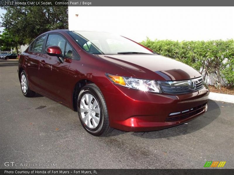 Crimson Pearl / Beige 2012 Honda Civic LX Sedan