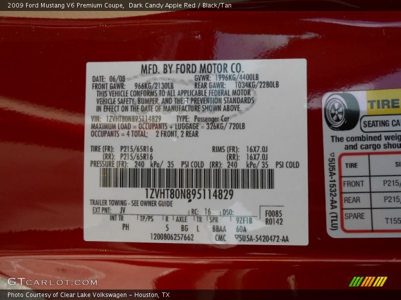 2009 Mustang V6 Premium Coupe Dark Candy Apple Red Color Code JV