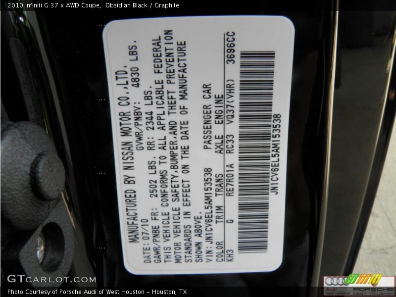 Obsidian Black / Graphite 2010 Infiniti G 37 x AWD Coupe