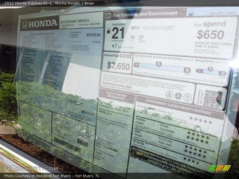 Mocha Metallic / Beige 2012 Honda Odyssey EX-L
