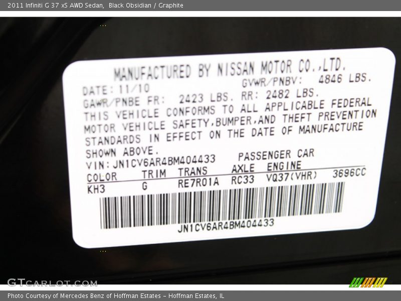 Black Obsidian / Graphite 2011 Infiniti G 37 xS AWD Sedan