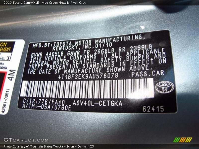 2010 Camry XLE Aloe Green Metallic Color Code 776