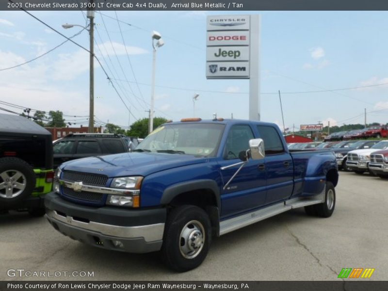 Arrival Blue Metallic / Tan 2003 Chevrolet Silverado 3500 LT Crew Cab 4x4 Dually