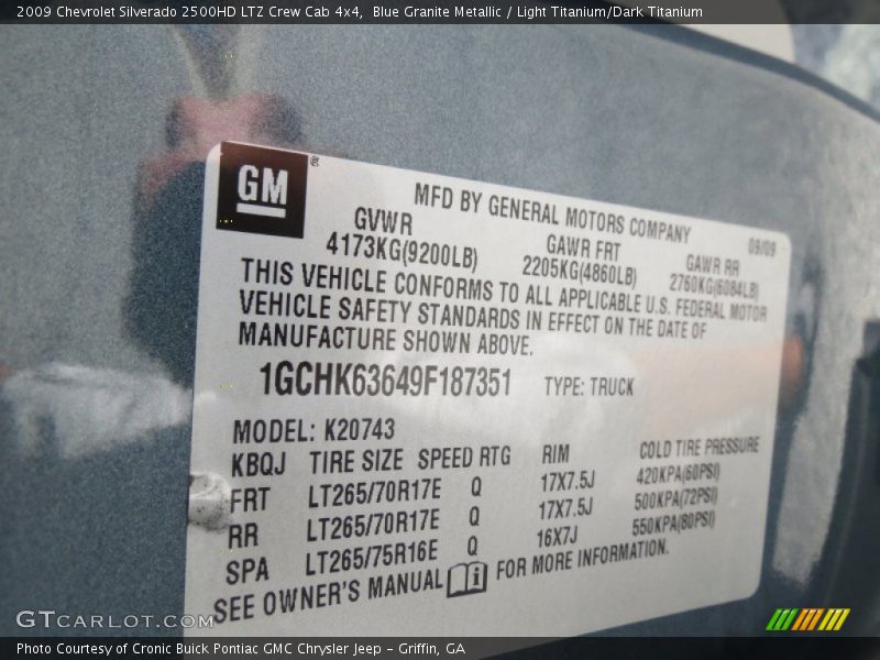 Blue Granite Metallic / Light Titanium/Dark Titanium 2009 Chevrolet Silverado 2500HD LTZ Crew Cab 4x4