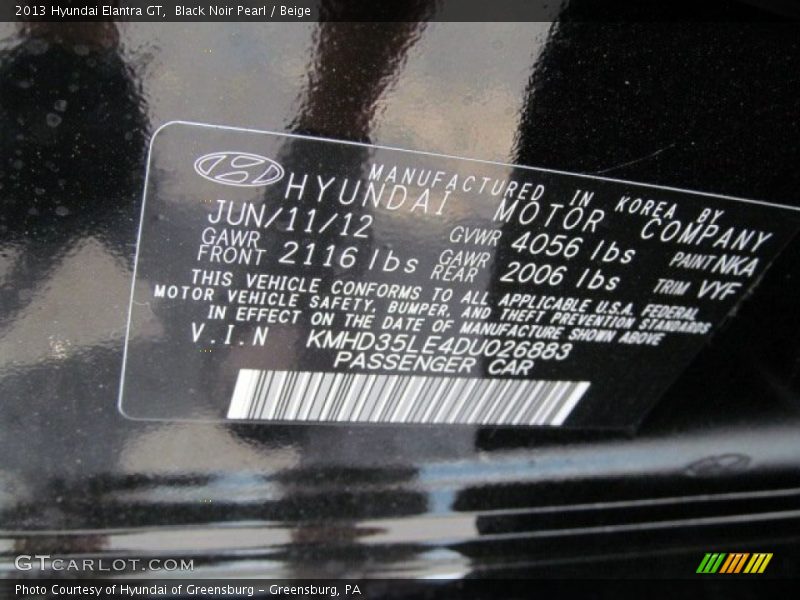 Black Noir Pearl / Beige 2013 Hyundai Elantra GT
