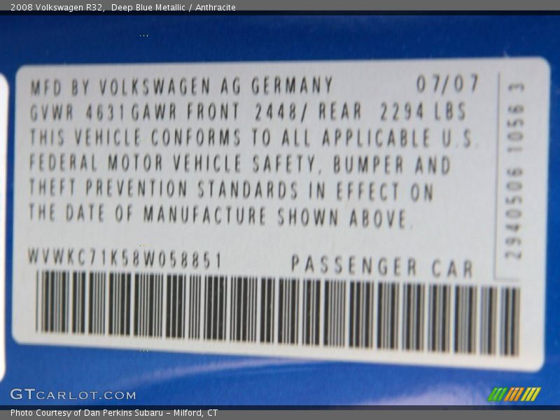 Deep Blue Metallic / Anthracite 2008 Volkswagen R32