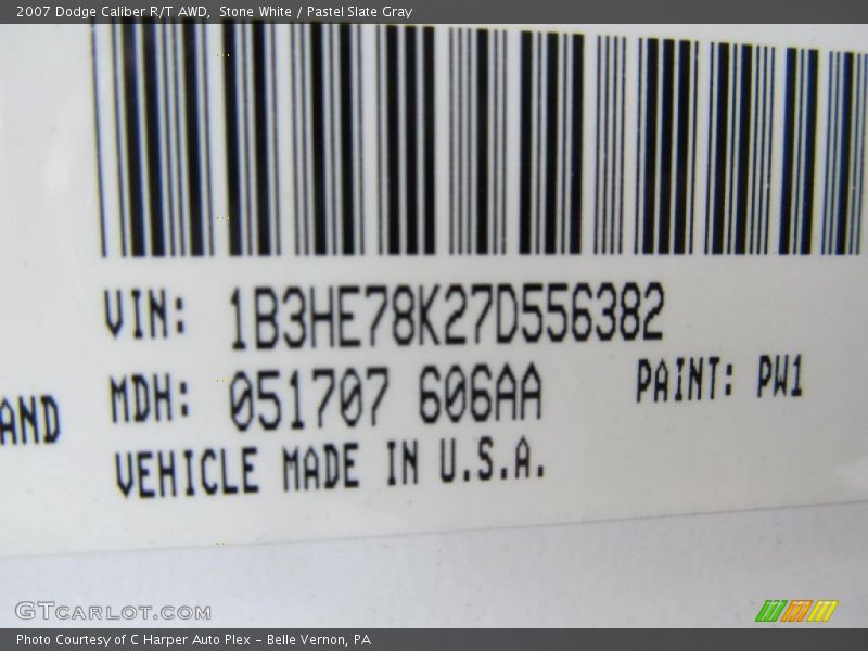 2007 Caliber R/T AWD Stone White Color Code PW1