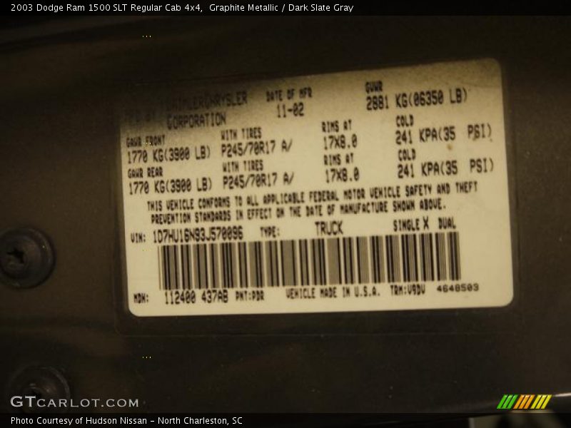 Graphite Metallic / Dark Slate Gray 2003 Dodge Ram 1500 SLT Regular Cab 4x4