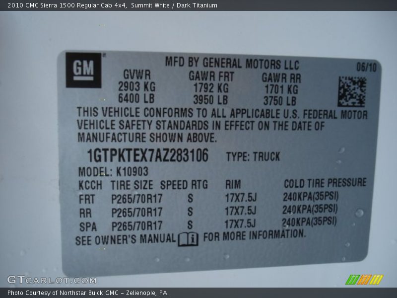 Summit White / Dark Titanium 2010 GMC Sierra 1500 Regular Cab 4x4