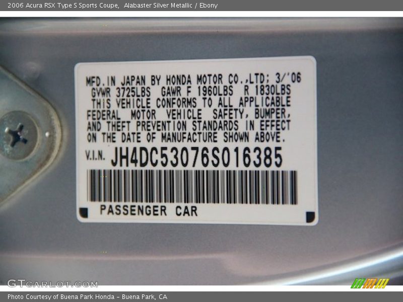 Alabaster Silver Metallic / Ebony 2006 Acura RSX Type S Sports Coupe