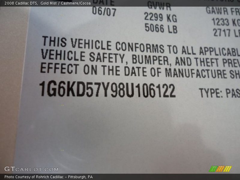 Gold Mist / Cashmere/Cocoa 2008 Cadillac DTS