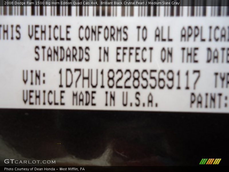Brilliant Black Crystal Pearl / Medium Slate Gray 2008 Dodge Ram 1500 Big Horn Edition Quad Cab 4x4