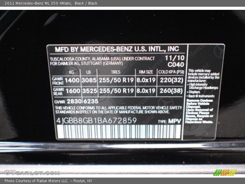 Black / Black 2011 Mercedes-Benz ML 350 4Matic