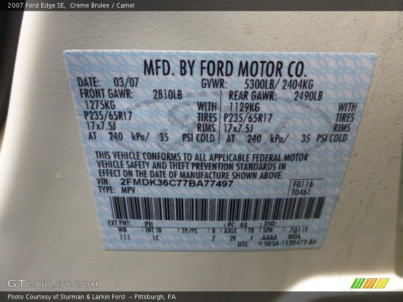 Creme Brulee / Camel 2007 Ford Edge SE