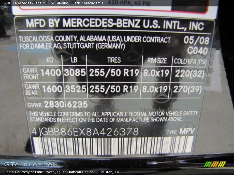 2008 ML 350 4Matic Black Color Code 040
