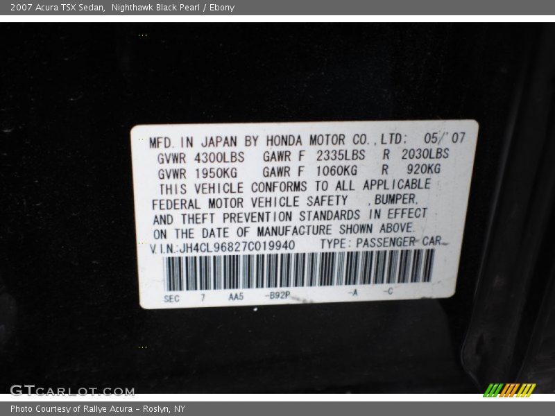 Nighthawk Black Pearl / Ebony 2007 Acura TSX Sedan
