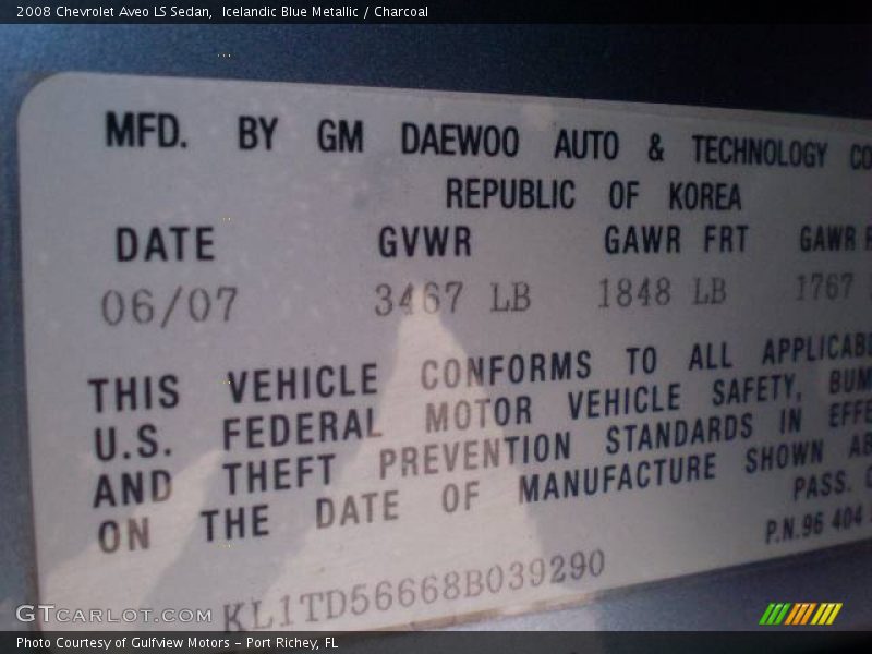 Icelandic Blue Metallic / Charcoal 2008 Chevrolet Aveo LS Sedan