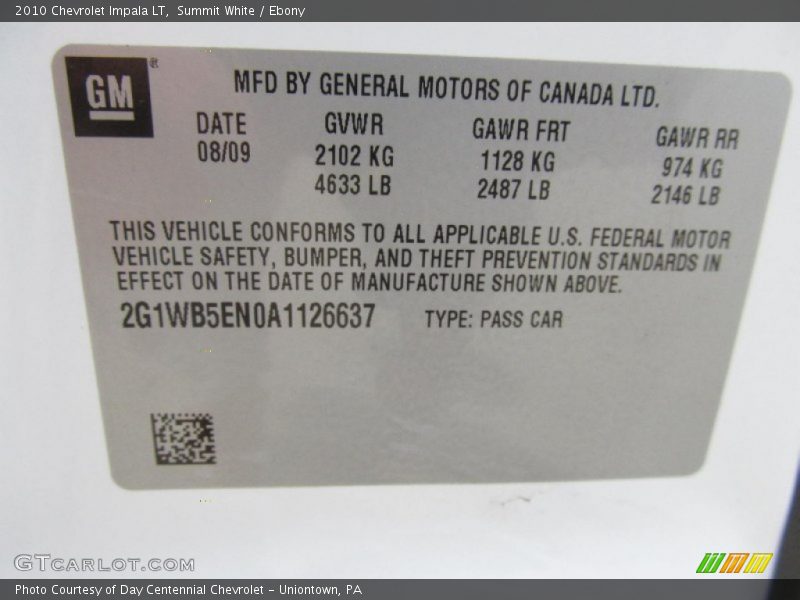 Summit White / Ebony 2010 Chevrolet Impala LT