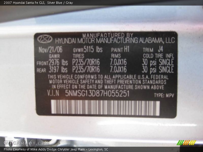 Silver Blue / Gray 2007 Hyundai Santa Fe GLS