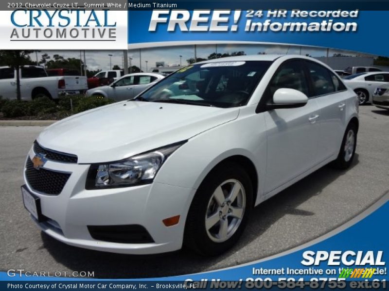 Summit White / Medium Titanium 2012 Chevrolet Cruze LT