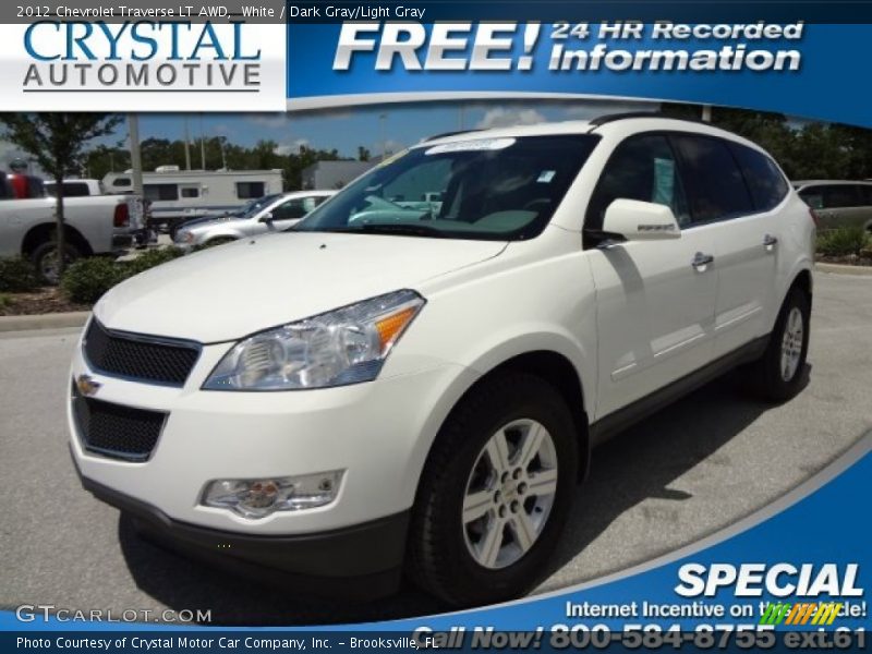 White / Dark Gray/Light Gray 2012 Chevrolet Traverse LT AWD