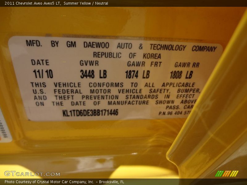 Summer Yellow / Neutral 2011 Chevrolet Aveo Aveo5 LT