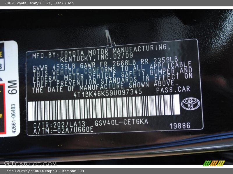 Black / Ash 2009 Toyota Camry XLE V6