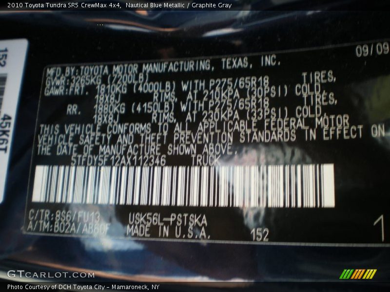 Nautical Blue Metallic / Graphite Gray 2010 Toyota Tundra SR5 CrewMax 4x4