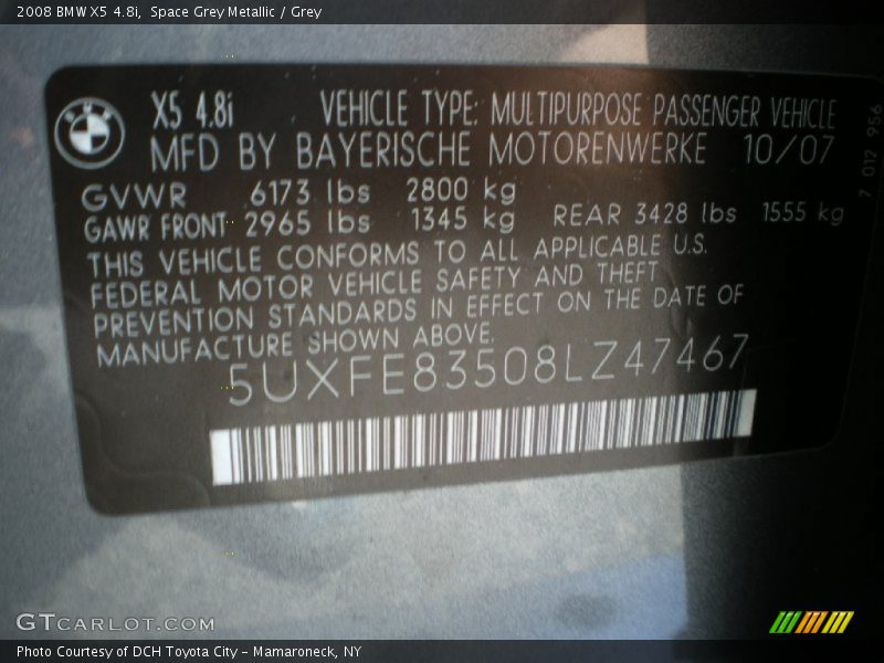 Space Grey Metallic / Grey 2008 BMW X5 4.8i
