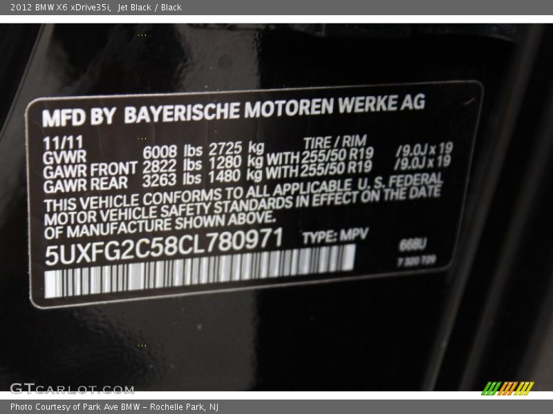 Jet Black / Black 2012 BMW X6 xDrive35i
