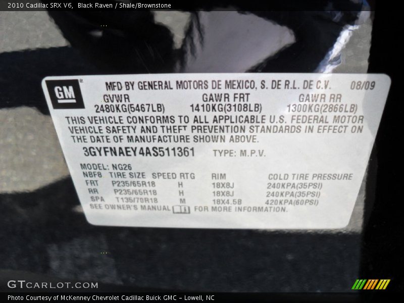 Black Raven / Shale/Brownstone 2010 Cadillac SRX V6
